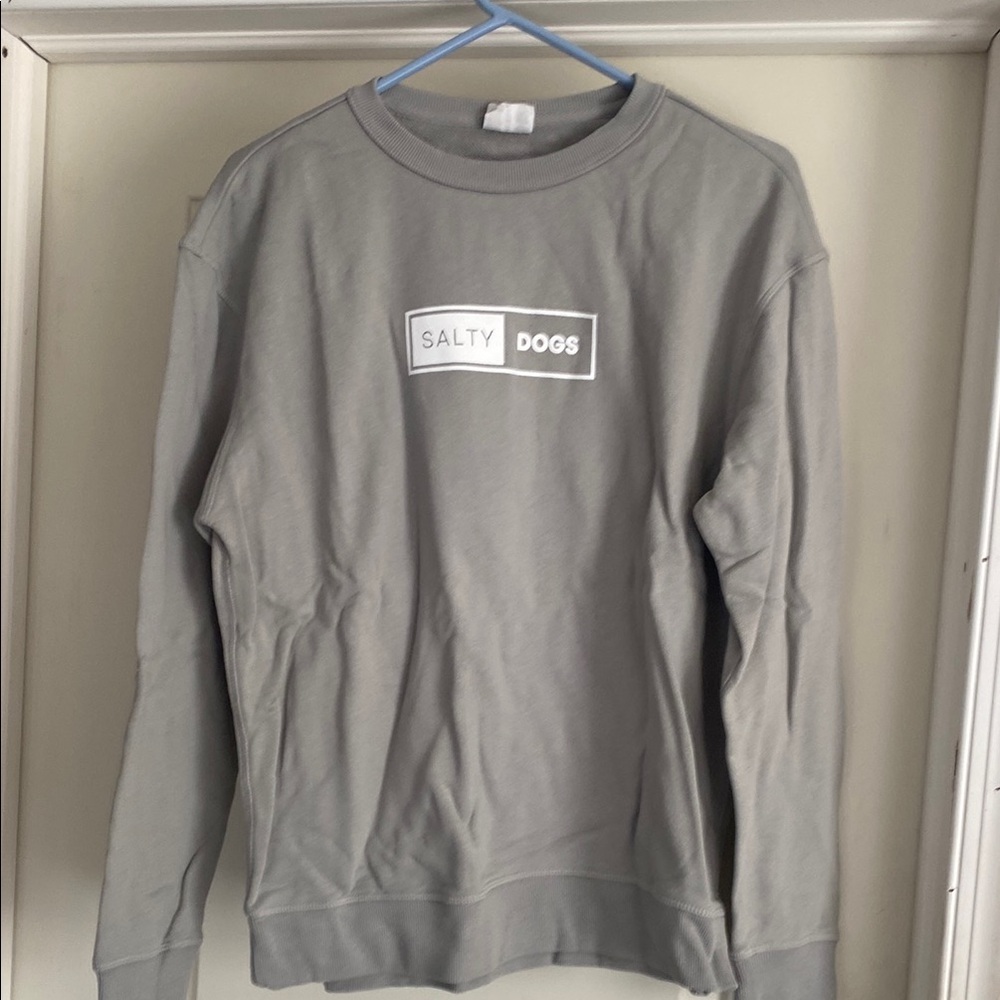 Gray unisex medium Salty Dogs crew neck sweatshirt. Lightweight sweatshirt